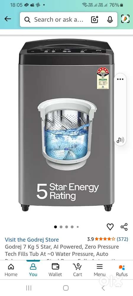 Godrej 7kgs 5 star, AI powered fully automatic washing machine