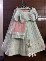 Tinted Blue Green Colour Lehnga with stitched blouse,belt and duppata
