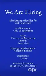 We Are Hiring Telecaller for Real Estate Firm