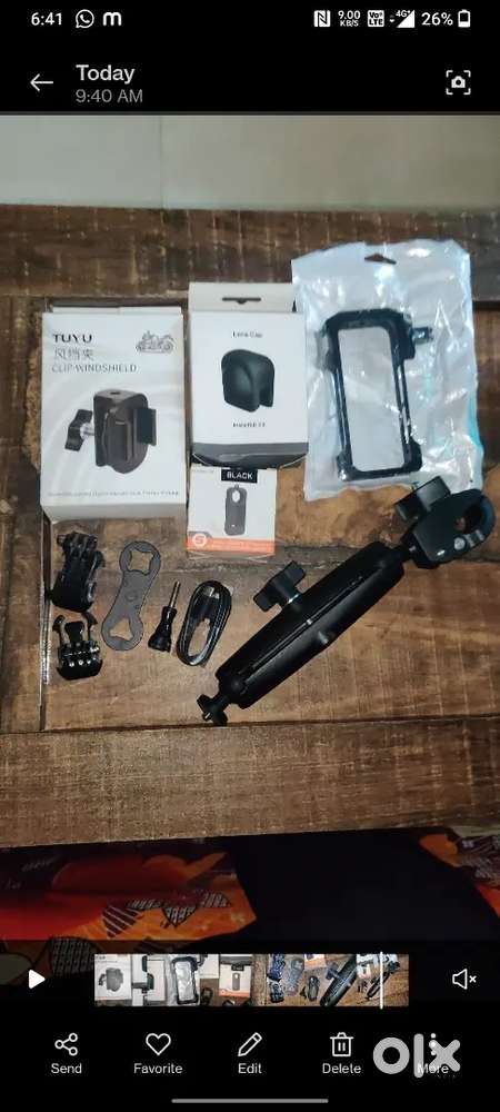 Insta 360x3 camera with accessories with boxes and bill