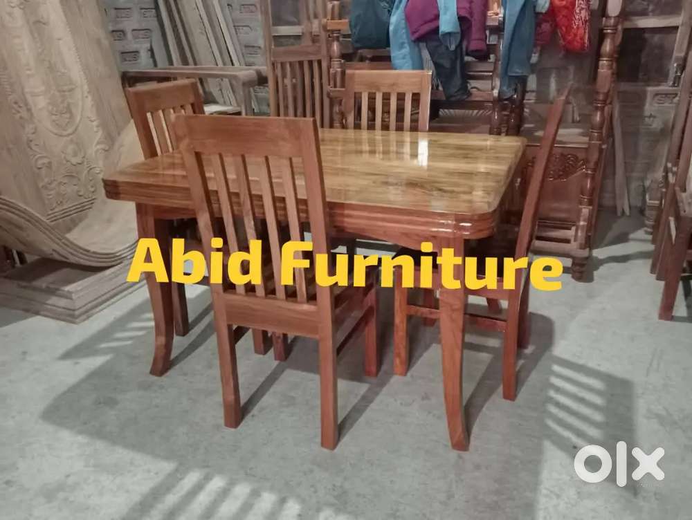 Unique design assam teak wood dining table with 4 chairs
