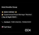 Hotel Manager Required (Day shift)(Night Shift)