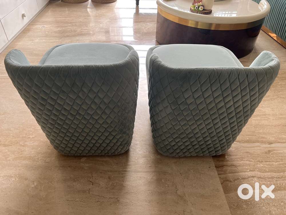 Premium Velvet Quilted Accent Chair Set – 2 Pieces (Mint Green)