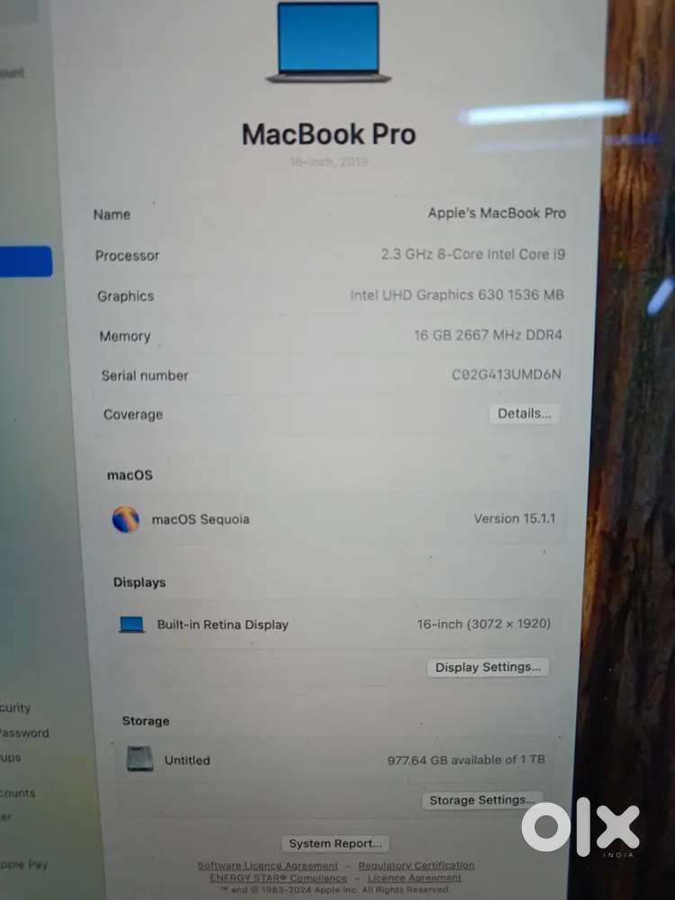 Apple MacBook Pro  2019 (Touch bar four thunderbolt 4 ports )