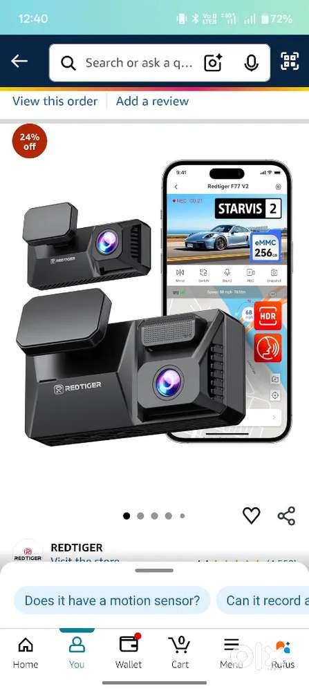 REDTIGER F77 V2 Dual 4K Dash Cam with Built-in 256GB eMMC,Dual STARVIS