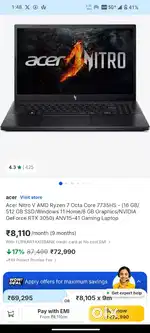 Acer Nitro V ryzen 7 7735HS RTX3050