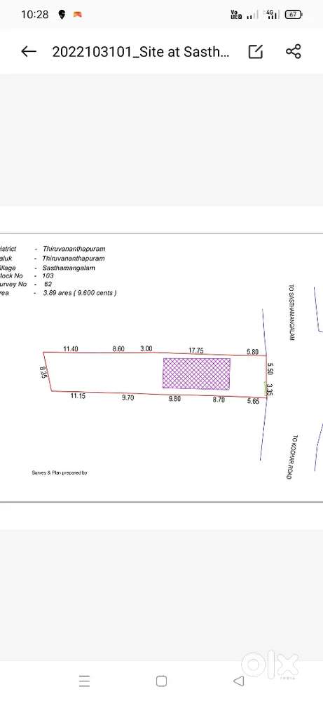 9.600 cent plot Sasthamagalam Main road idapazhanji road frontage