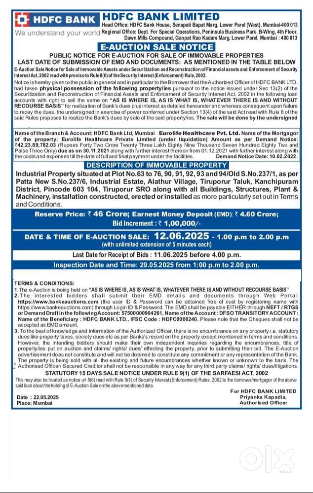 Bank Auction Property at Thiruporur Sipcot