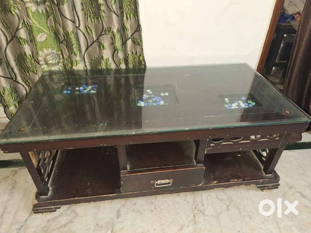 Center Table Glass Top- 4 Feet * 2 Feet with 2 Drawers