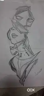 Sketch of a broken mirror reflacting a women