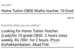 Home Tution CBSE Maths teacher, 10 Grade