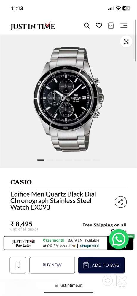 Casio Edifice Men Quartz Black Dial Chronograph Stainless Steel Watch
