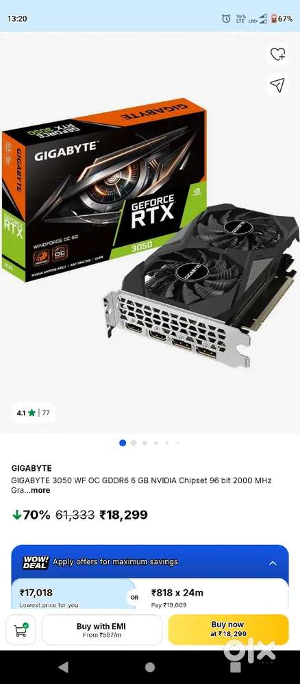 Gigabyte RTX 3050  WF OC DDR6 NVIDIA CHIPSET