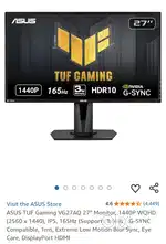 ASUS TUF Gaming VG27AQ 27” Monitor, 1440P WQHD (2560 x 1440),IPS,165Hz