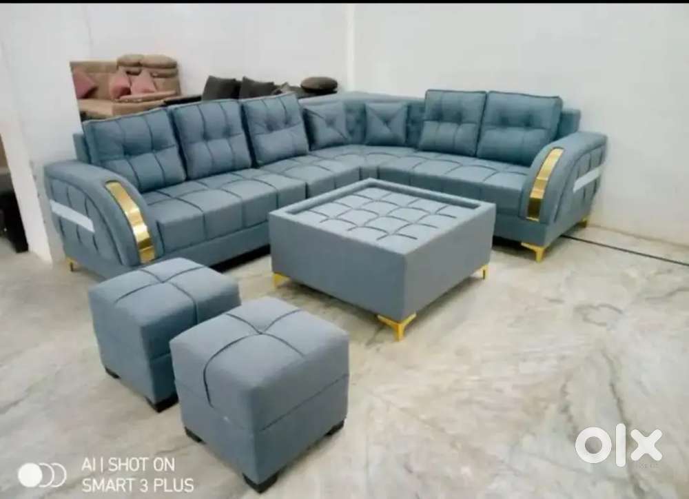 L shape sofa set with designing handle and loss pillows