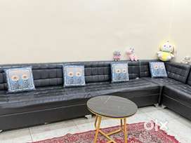 8 seater sofa black colour leather with centre table