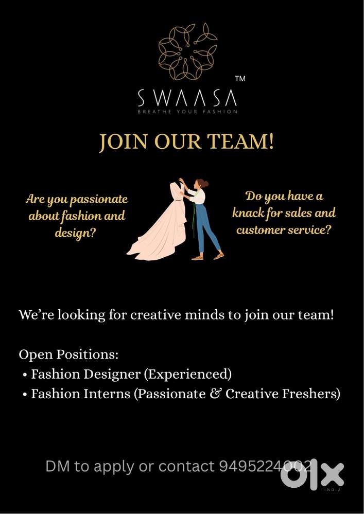 Fashion designer- Experienced/fresher for ladies boutique