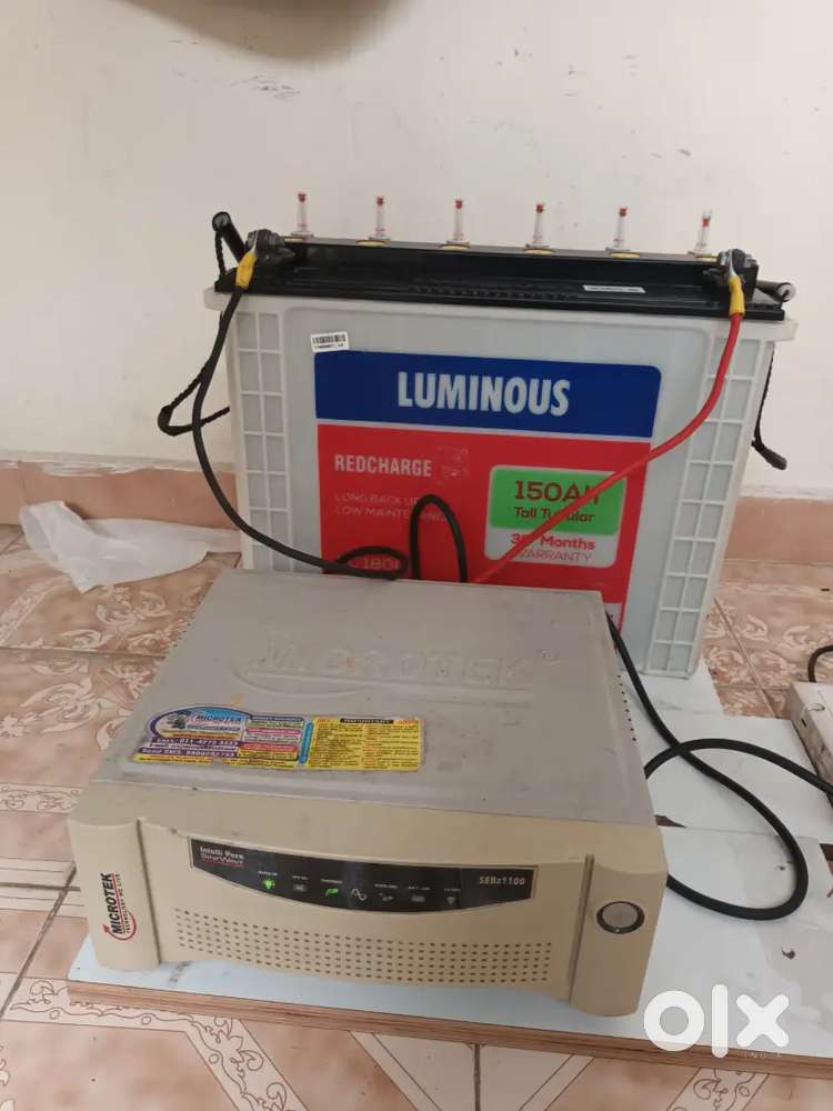 Luminous 150Ah long  tube  battery  Microtech  1100 capacity Inverter