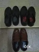 Black shoe (2) and brown chappal