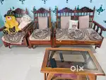 Teak wood Sofa set with glass tea table