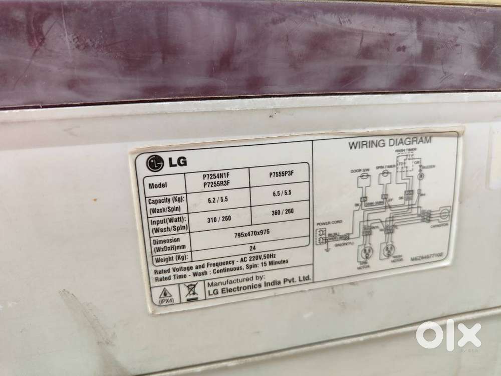 LG Washing Machine - Semi Automatic, 6.2 KG, 10 yrs old.