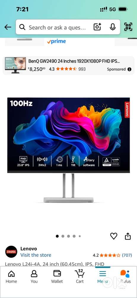 Lenovo 24 inch display 1 month old