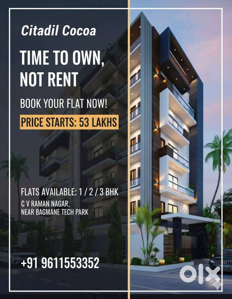 New Launch Offer  Modern 1/2/3 BHK Near DRDO & Bagmane Tech Park