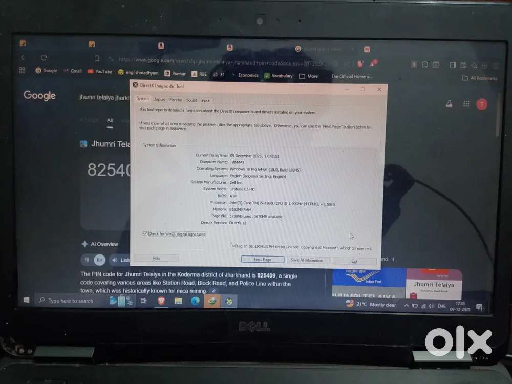 DELL i5 Laptop 8GB RAM and 256GB SSD