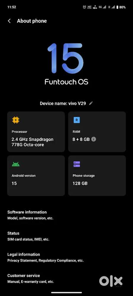 Vivo V29 8+8 gb RAM 128 Storage
