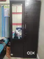 Dark Brown Wooden Wardrobe with Mirror 2 Door Almirah