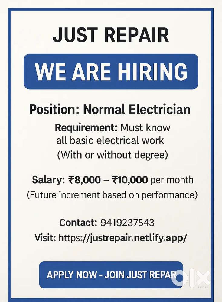 Vacancy for electricians