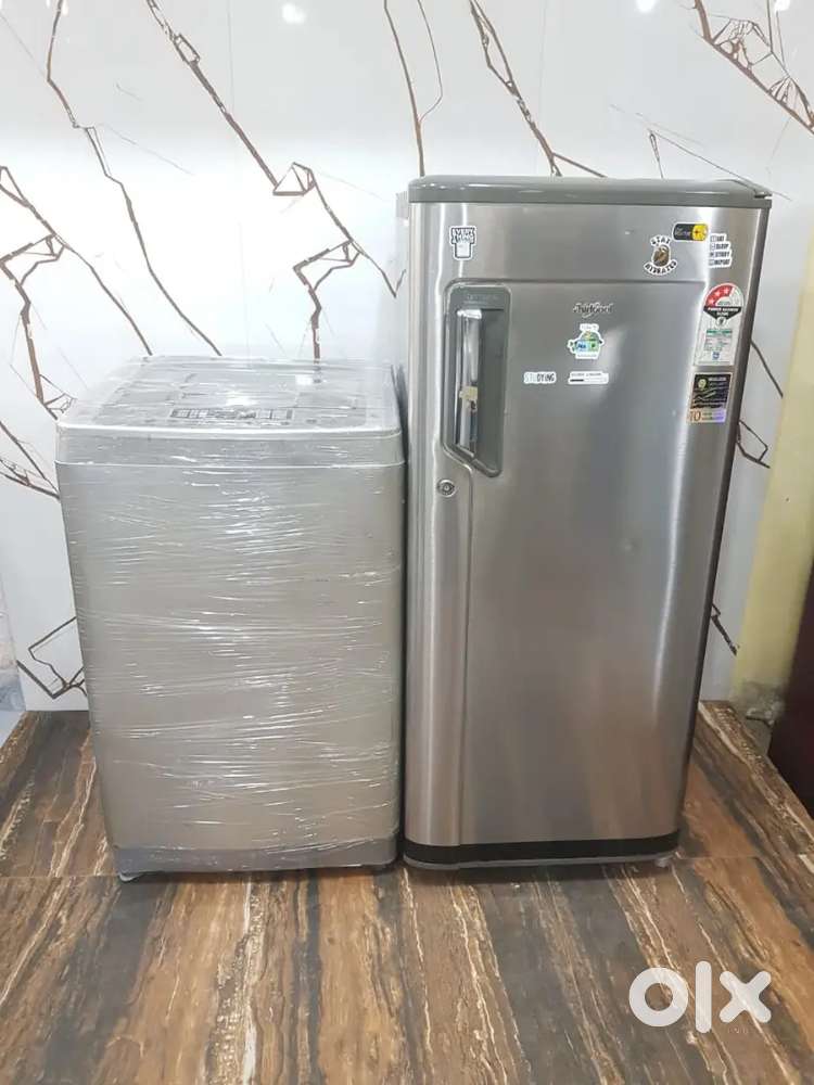 Whirlpool crom finish single door refrigerator and LG washing machine