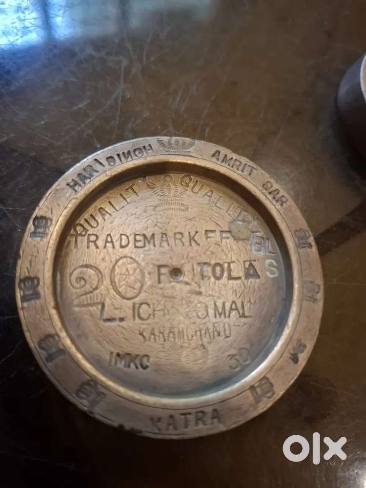 Antique 20 tola 10 tola crown marked bronze weight