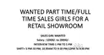 WANTED SALES GIRLS FOR THE LADIES RETAIL READYMADE GARMENTS SHOW ROOM