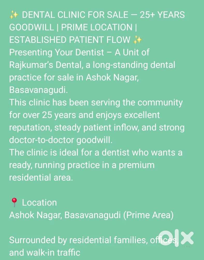 Fully Equipped Dental Clinic for Immediate Takeover