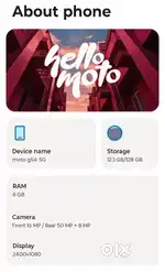 Moto G54, 5G mobile, 8 / 128 gb storage - Urgent Sell, Colour Blue