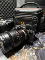 Sony full frame a7sii with 85 mm cine lens and crane plus gimbal