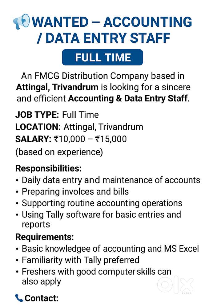 Wanted – Accounting / Data Entry Staff (Full Time)