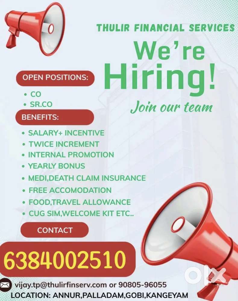 THULIR FINANCIAL SERVICE 10th, 12th Any Degrees should be applied