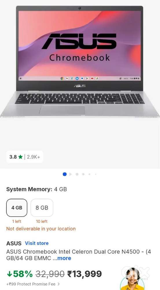 ASUS Chromebook Intel Celeron Dual Core N4500 (4 GB/64 GB EMMC Storage