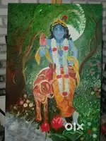 Handmade oil painting Krishna ji on canvas