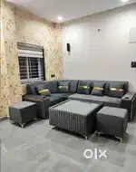 Trending model l shape sofa set with pillows and golden finish in STAR