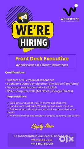 Front Desk Executive ( Admissions & Client Relations)