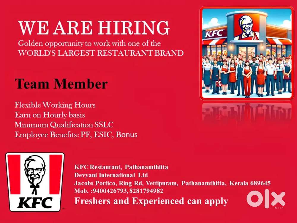 KFC Pathanamthitta Job vaccancy