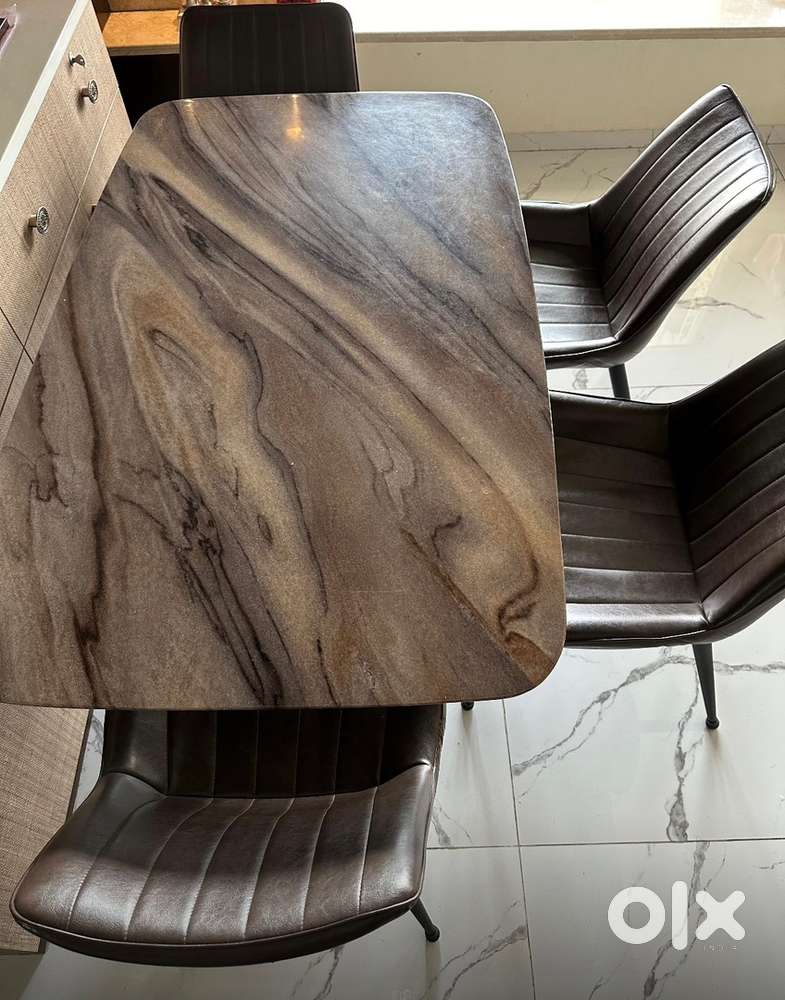 Dinning Table (Marble Top) with 4 Leather Chair