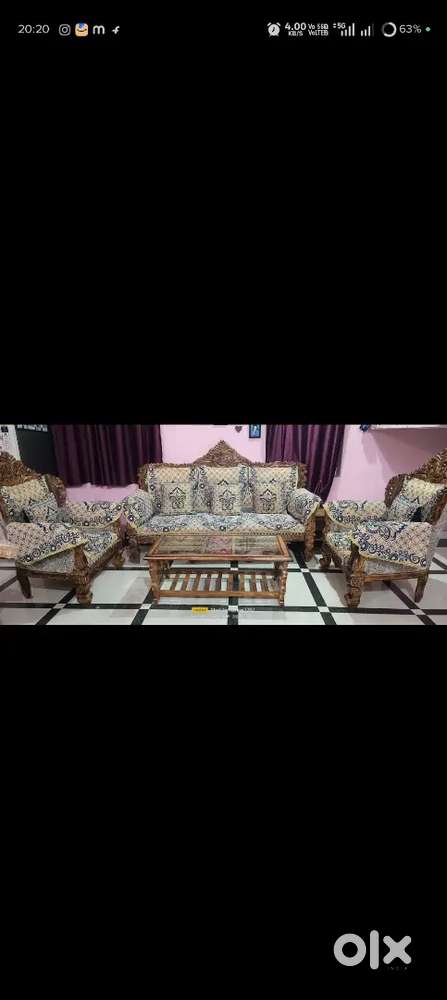 5 seater wooden maharaja sofa