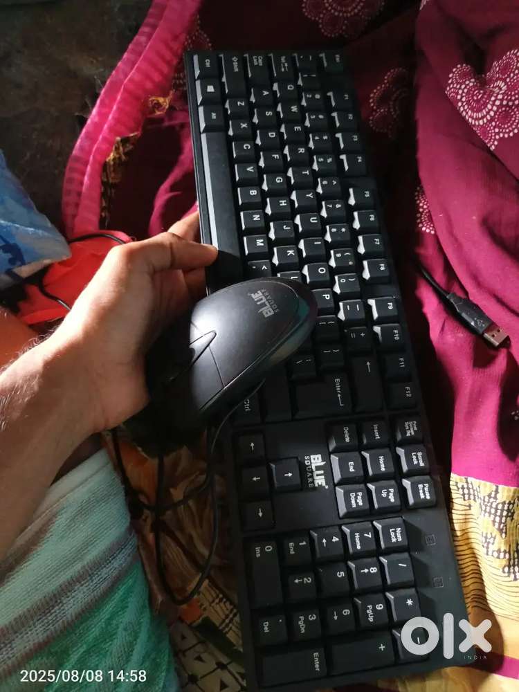 Blue Square Wired Keyboard Mouse