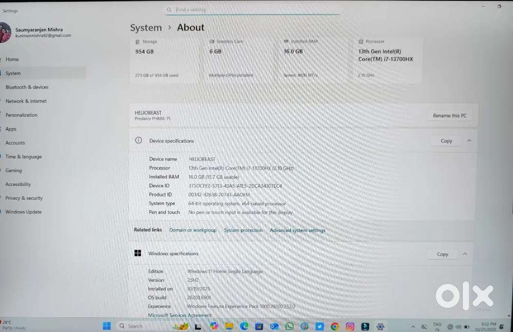 Acer Predator Helios Neo16,1TB ssd,16gbRAM,RTX 4050 6GB Graphics