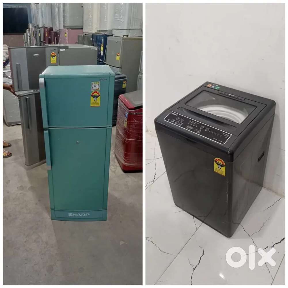 Sharp double door refrigerator and whirlpool top load washing machine