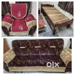 Sofa set (3+2) with cover and single wooden bed